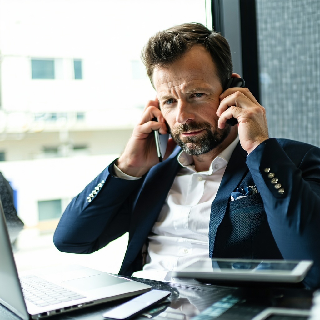 Wake up call use a phone and a busy business man-1